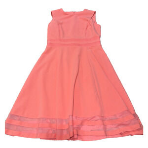 Calvin Klein Coral Fit Flare Sleeveless Dress Mesh Hem Size 6